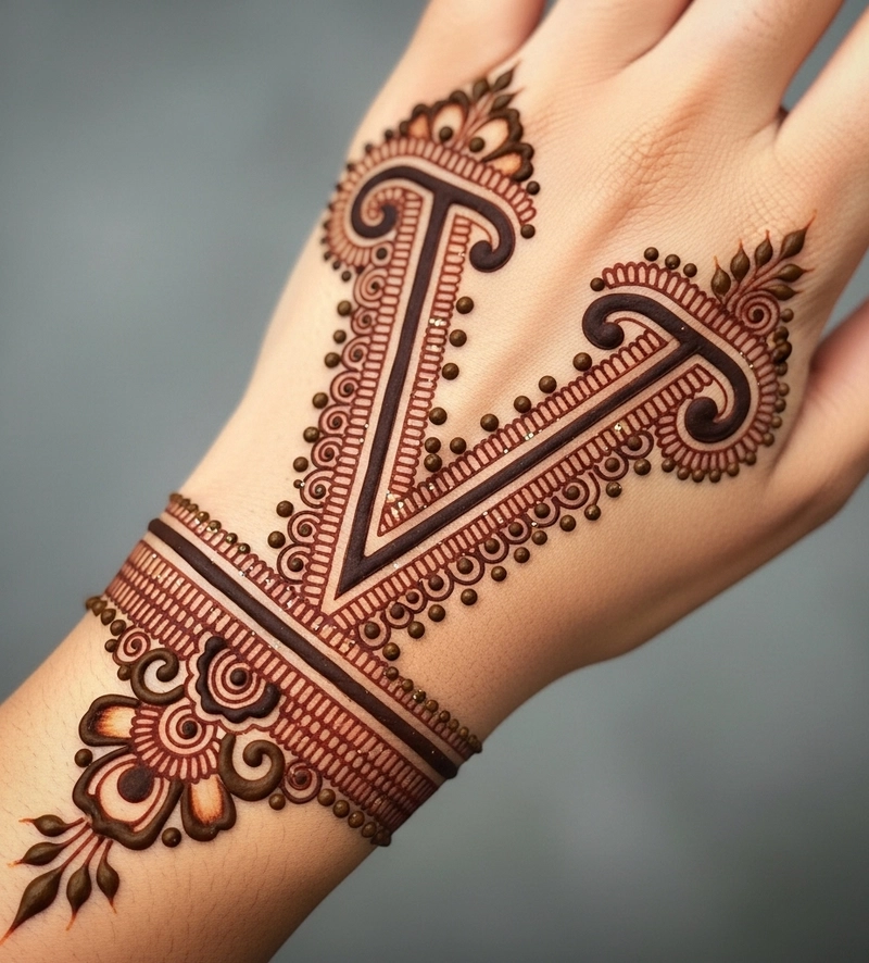 stylish v letter mehndi design