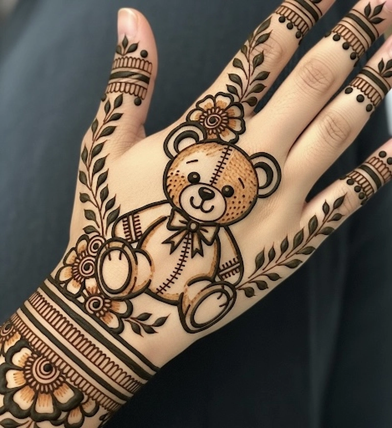 teddy bear mehndi design simple