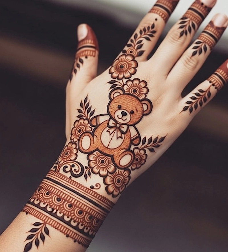 teddy bear panda mehndi design