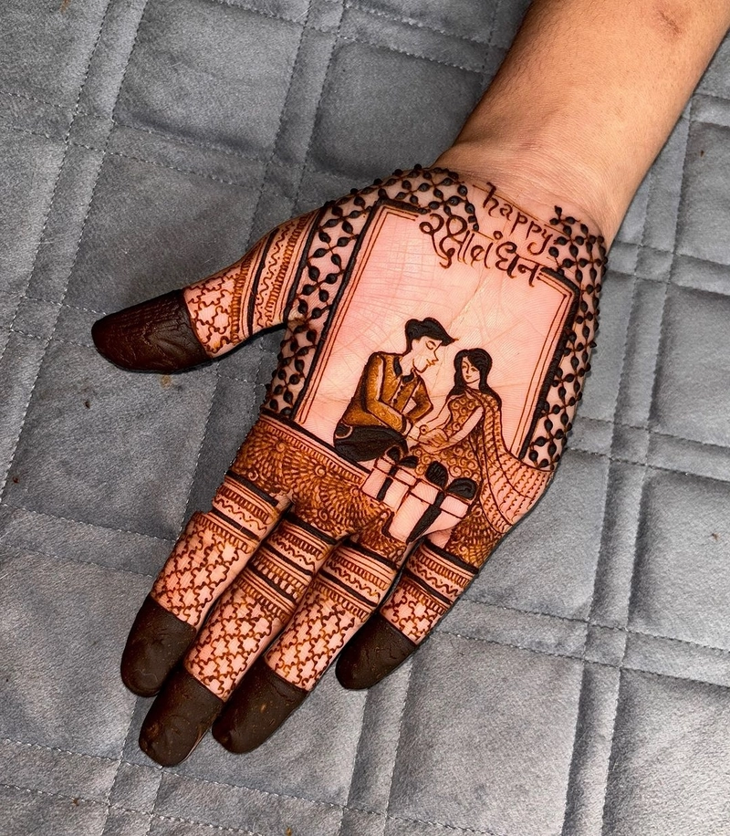 unique mehndi design for raksha bandhan front hand