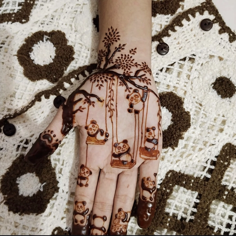 unique panda mehndi design