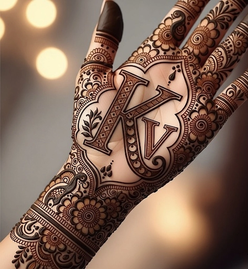 v k name mehndi design