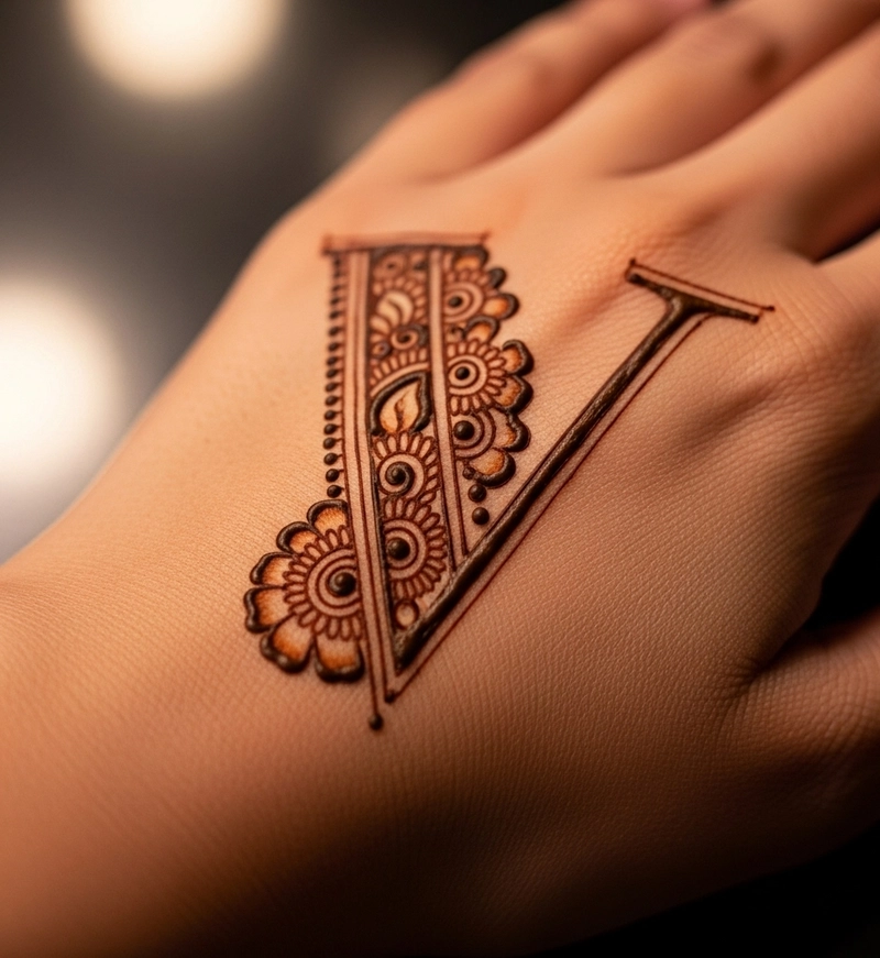 v letter mehndi design pic