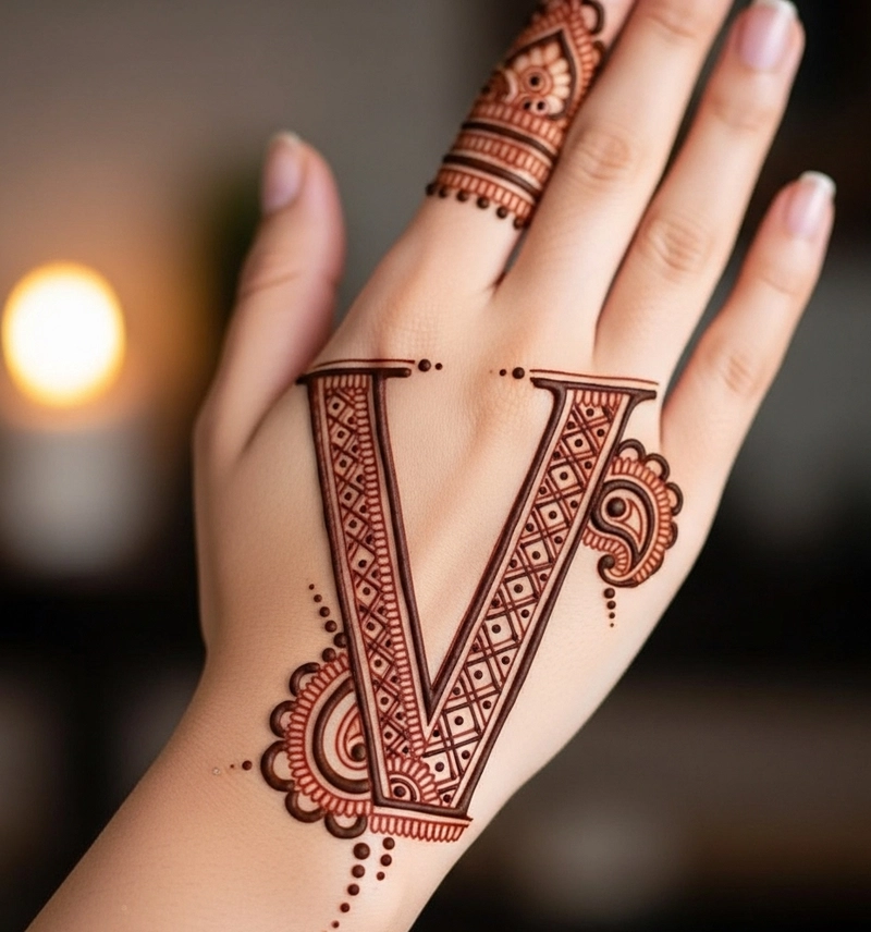 v letter mehndi design simple