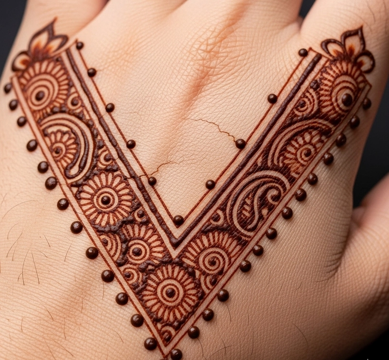 v shape mehndi design back hand