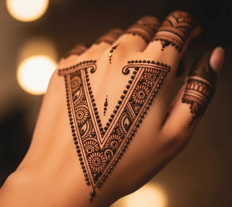 v shape mehndi design front hand