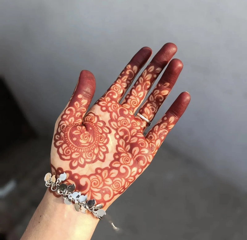 front hand rose flower mehndi design