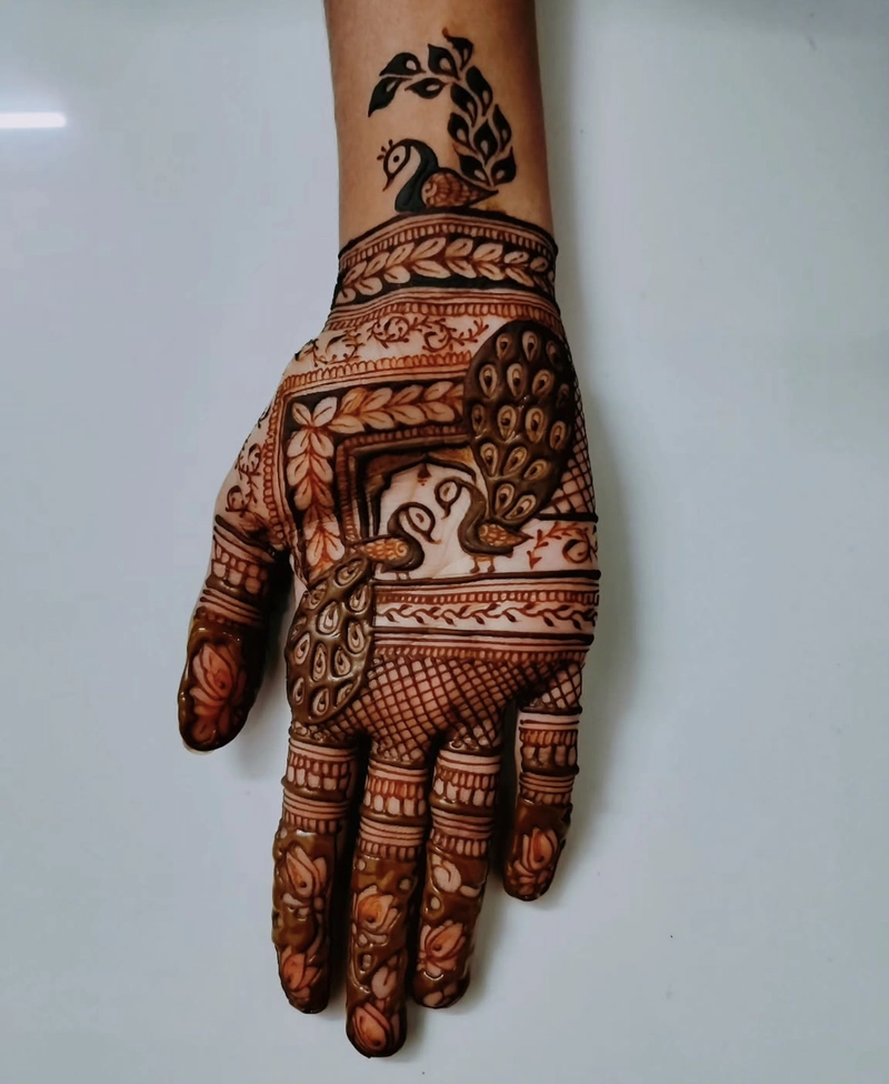 peacock mehndi design back hand full