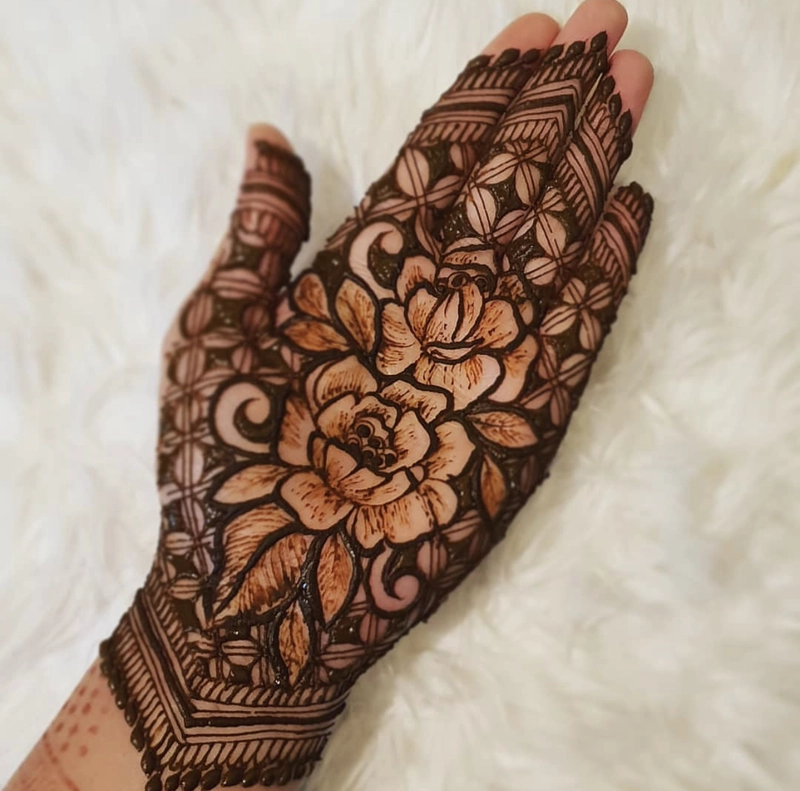 rose flower mehndi design front hand