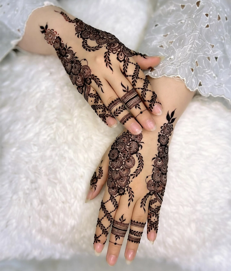 unique back hand bridal mehndi design