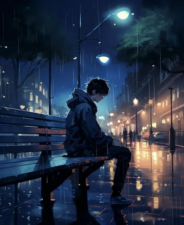 anime dp alone under rain